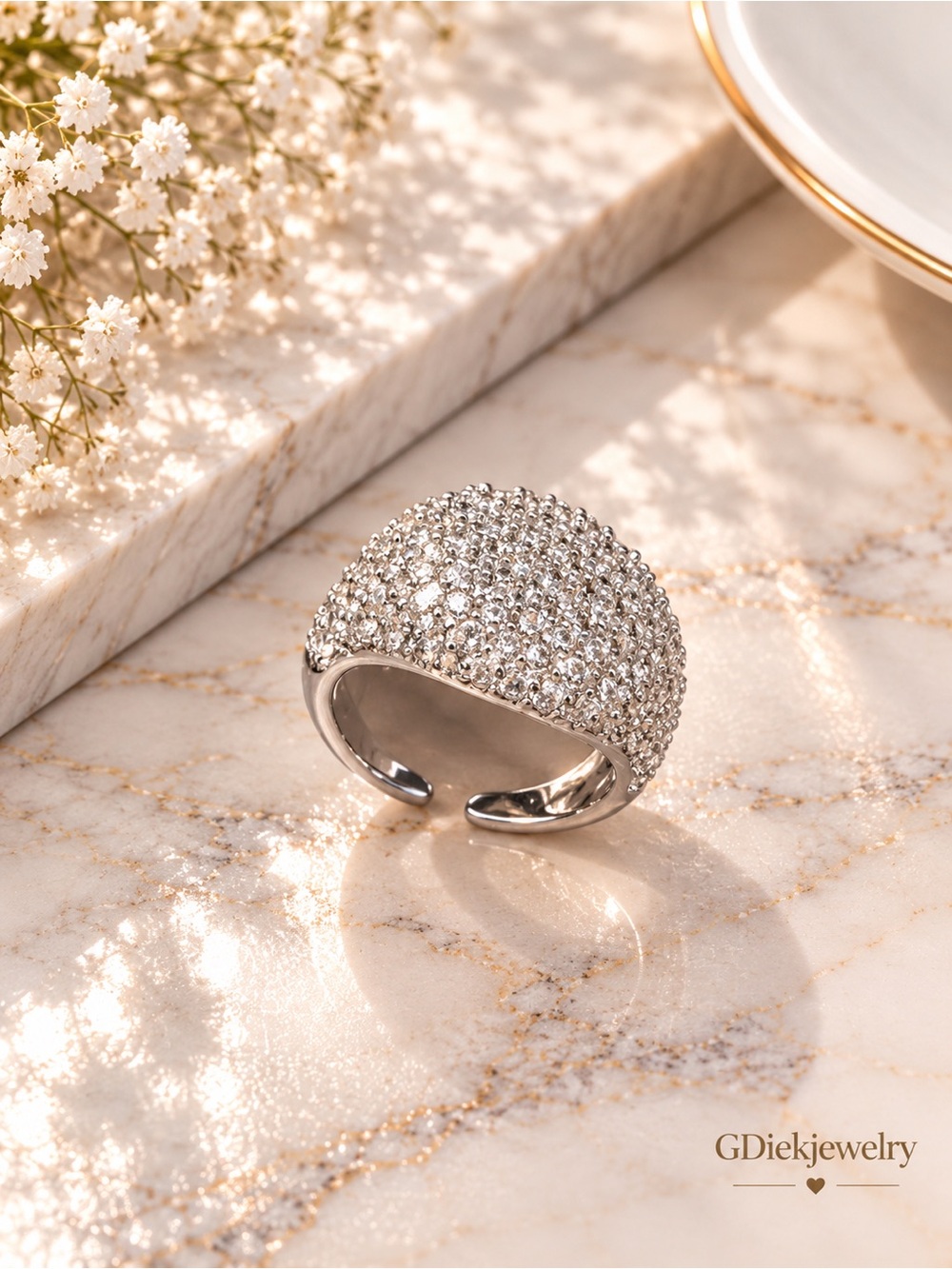 Silver Pavé Dome Ring - Sparkling Silver Statement